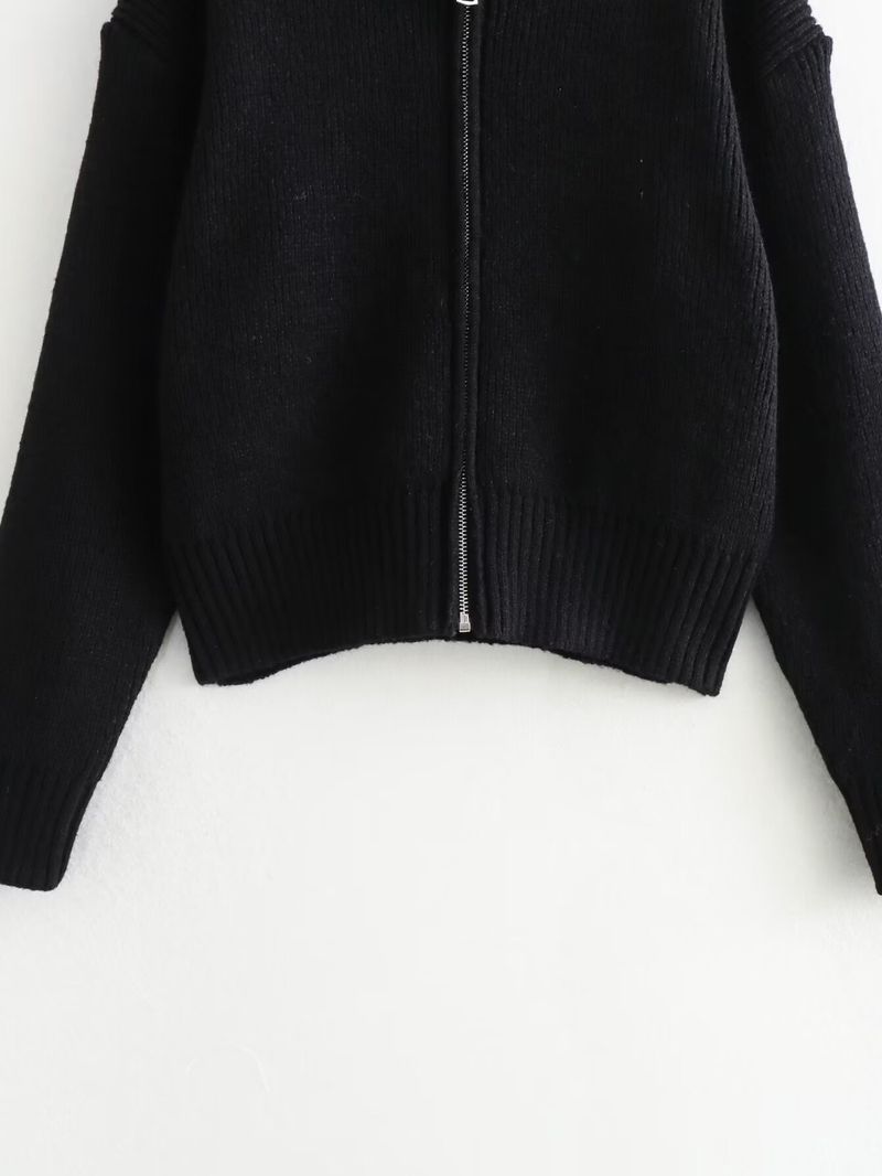 Women's Retro Knit Cardigan Pilot Jacket Stylish Casual Outerwear For Fall, Streetwear Vintage Coat With Comfortable Polyester Fabric (Grey, XS/S/M/L)_voghion.com