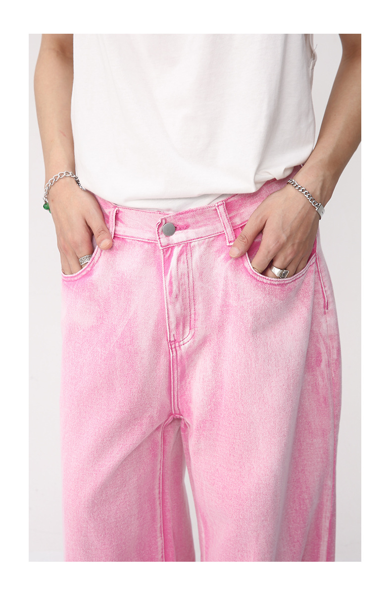 Ropa para hombres | Nuevo estilo Chaqueta vaquera rosa Pantalones vaqueros de pierna recta Traje informal_voghion.com