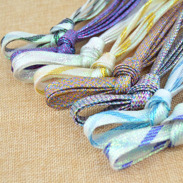 Lacci piatti metallizzati glitterati - Colori oro, argento, oro rosa e arcobaleno per scarpe da ginnastica, stivali e scarpe casual (lunghezze multiple)_voghion.com
