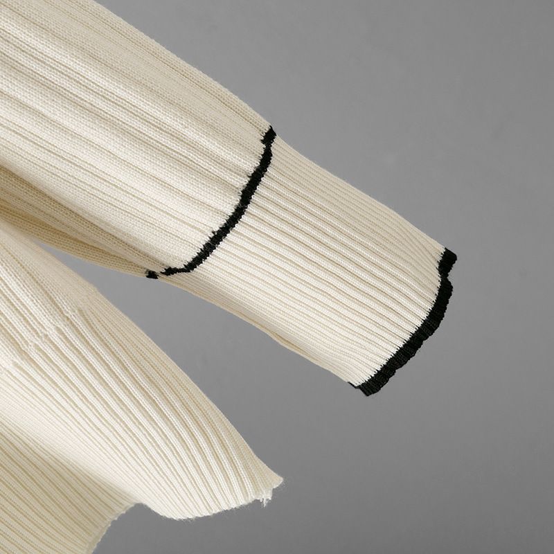 Damen-Strickanzug mit hoher Taille, zweiteilig – lässiges Hosenset mit Revers und Kontrast für Frühling und Herbst_voghion.com