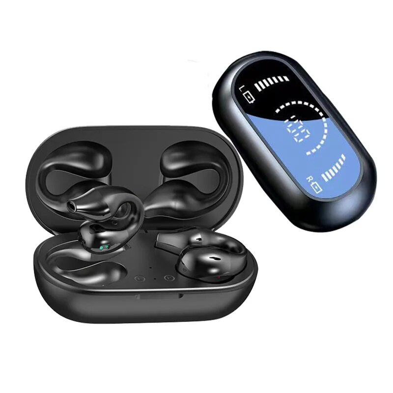 VAORLO TWS Wireless Headphones Bluetooth 5.2 Bone Conduction Earphones Earclip Design Touch Control LED Earbuds Sports_voghion.com