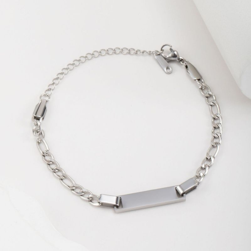 Fashion Simple Stainless Steel Long Bar Bracelet Smooth Surface Laser Engraving DIY Children's Same Style Jewelry_voghion.com