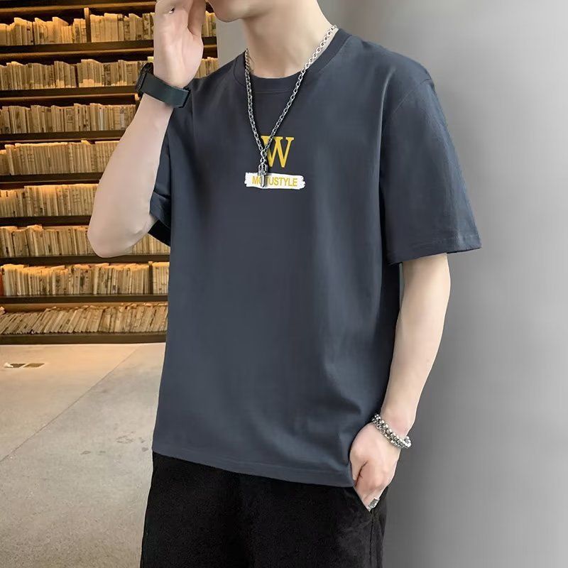 Kurzarm für Männer im Frühjahr und Frühling, neue koreanische Version des Jugend-Rundhals-Oberteils, T-Shirt-Unterteil, übergroßer Trend_voghion.com