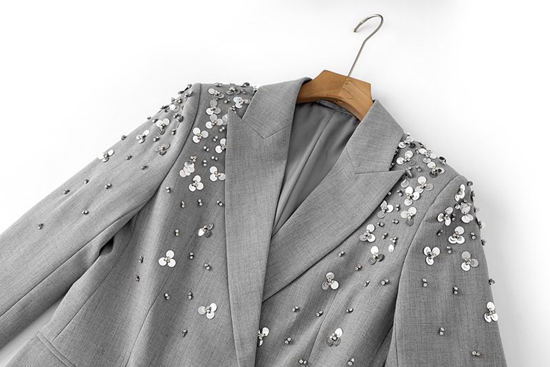 Conjunto chique de blazer e saia com strass – terno brilhante de duas peças para mulheres, do escritório à noite_voghion.com