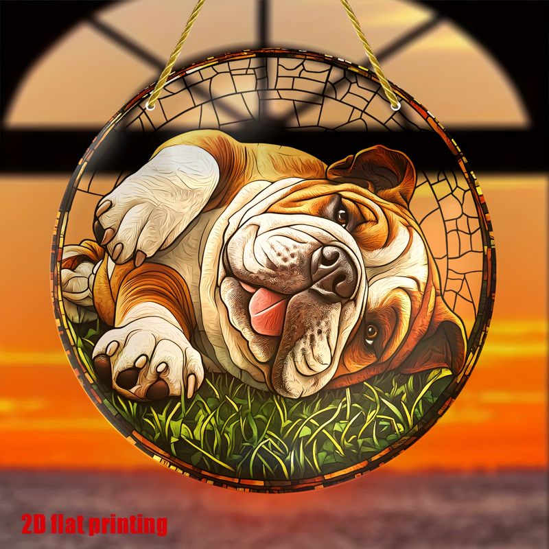 8x8in Bulldog Sun Catcher - Acrylic Pet-Themed Wall Decor, Window & Porch Hanging - Unique Gift For Dog Lovers & Housewarming_voghion.com