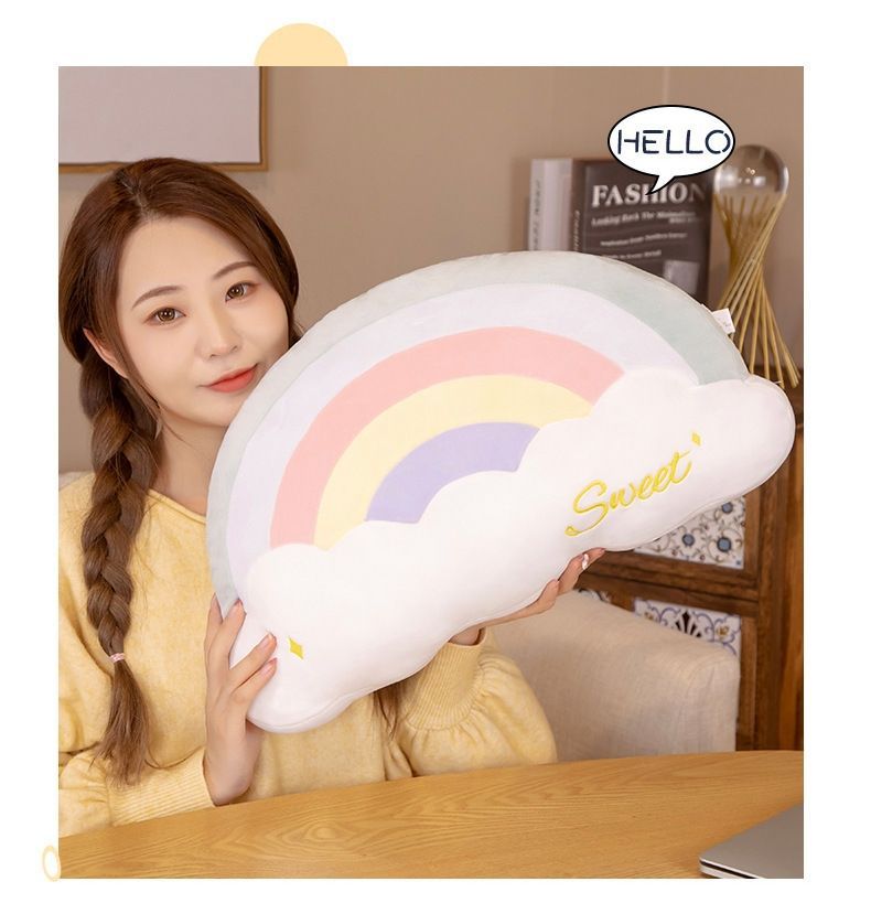 Trendy New Rainbow Warm Cute Star Moon Dual-Use Nap Pillow Handwärmer Plüschkissen Geschenk_voghion.com