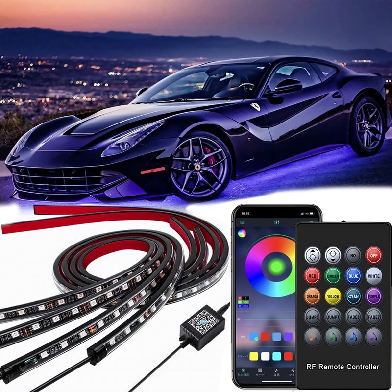 Compatible Car Underbody Decorative One-to-Four Voice-Controlled Atmosphere Colorful Remote Control Mobile APP Ambient_voghion.com