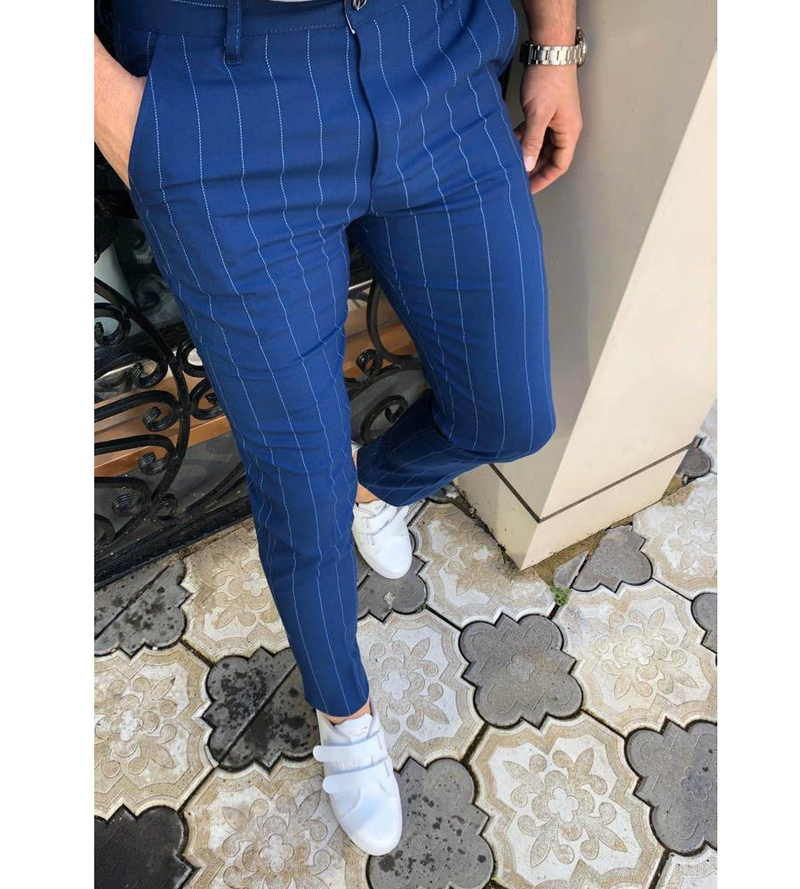 Pantaloni casual slim fit con stampa digitale a righe a pois da uomo_voghion.com