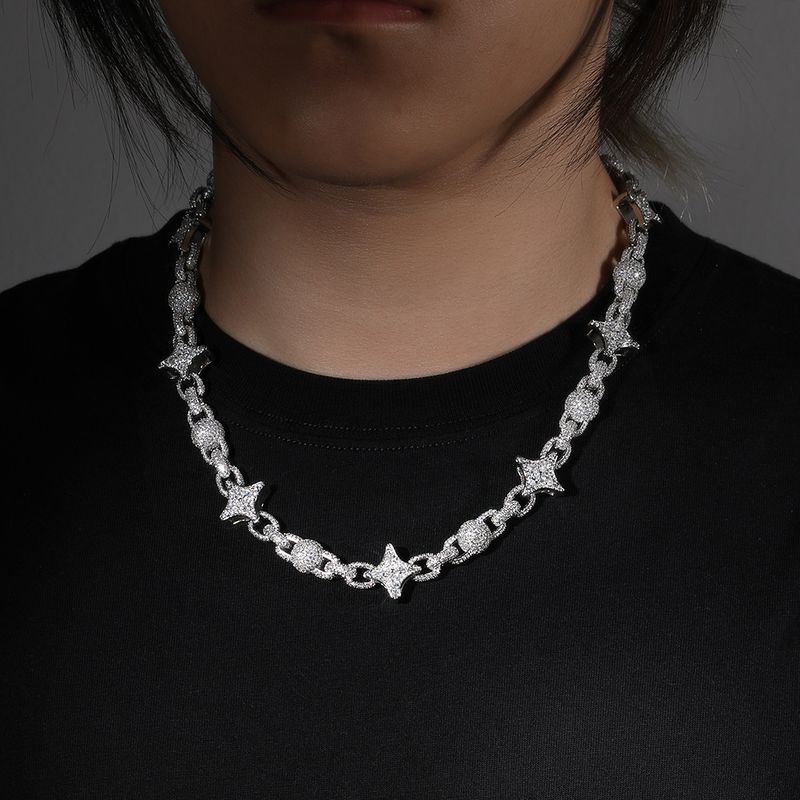 Herrenschmuck Mode Hip Hop Neue Silber Vierzackige Sternperlenkette Leichte Luxus Nische Kupfer Eingelegter Zirkon_voghion.com