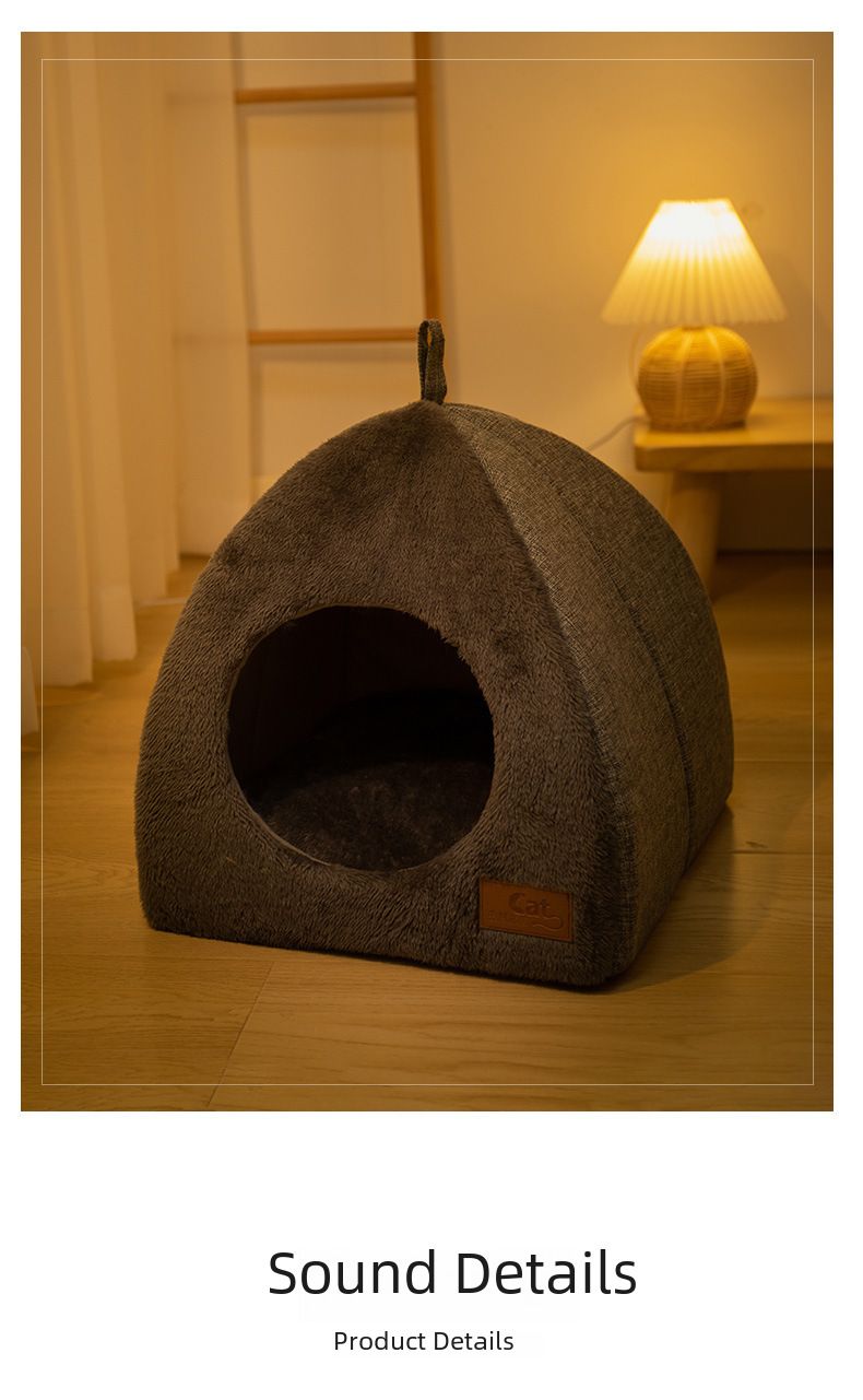 Yeni Üçgen Kedi Yuvası Kapalı Kedi Evi Evcil Hayvan Yuvası Sıcak Kalınlaştırılmış Derin Uyku Kulübesi Evcil Hayvan Malzemeleri_voghion.com