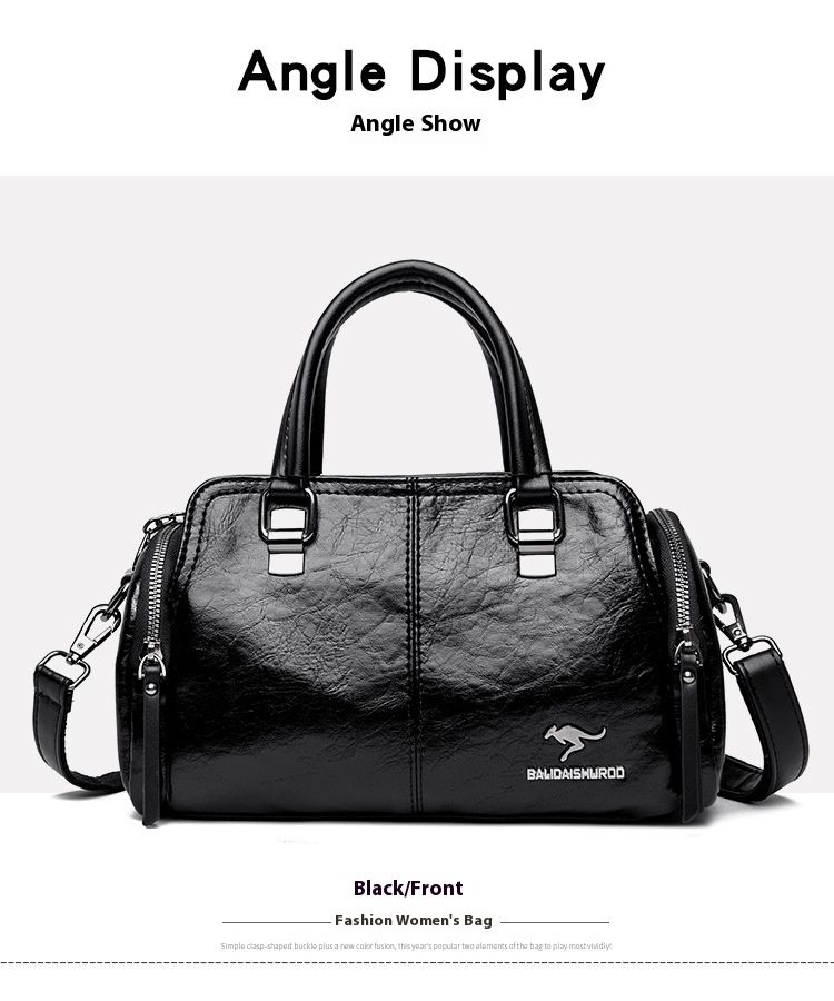 Women's Bag New Fashion Retro Versatile Contrasting Color Boston Pillow Bag Soft Leather Hand-held Large Capacity Mother Bag_voghion.com