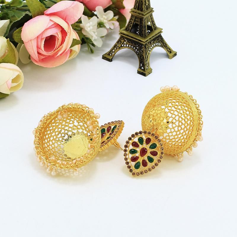 Orecchini pendenti Jhumka con campanelle dorate indiane arabe per donne Boho intagliati a forma di fiore Thailandia Egitto Piercing orecchino festa gioielli regalo_voghion.com