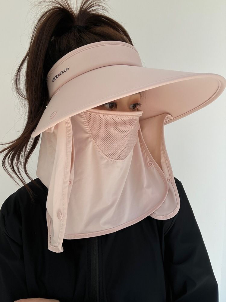 Damen-Sonnenhut mit Schild, großer Krempe, oben offen, Maske, Gesichtsbedeckung, Nackenschutz, Radfahren, Sonnenhut aus Eisseide_voghion.com