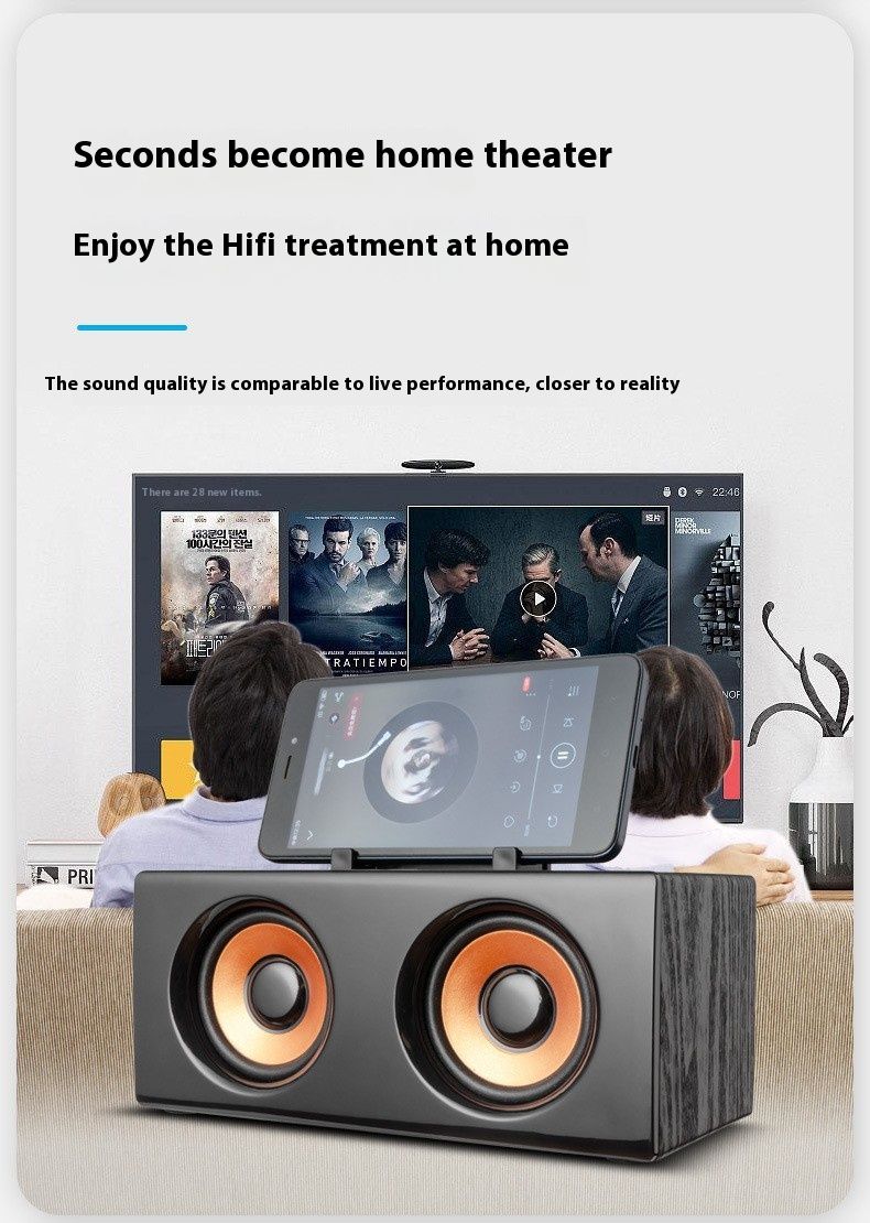 Supporto per telefono con altoparlante wireless portatile mini per computer desktop Bluetooth in legno vintage_voghion.com