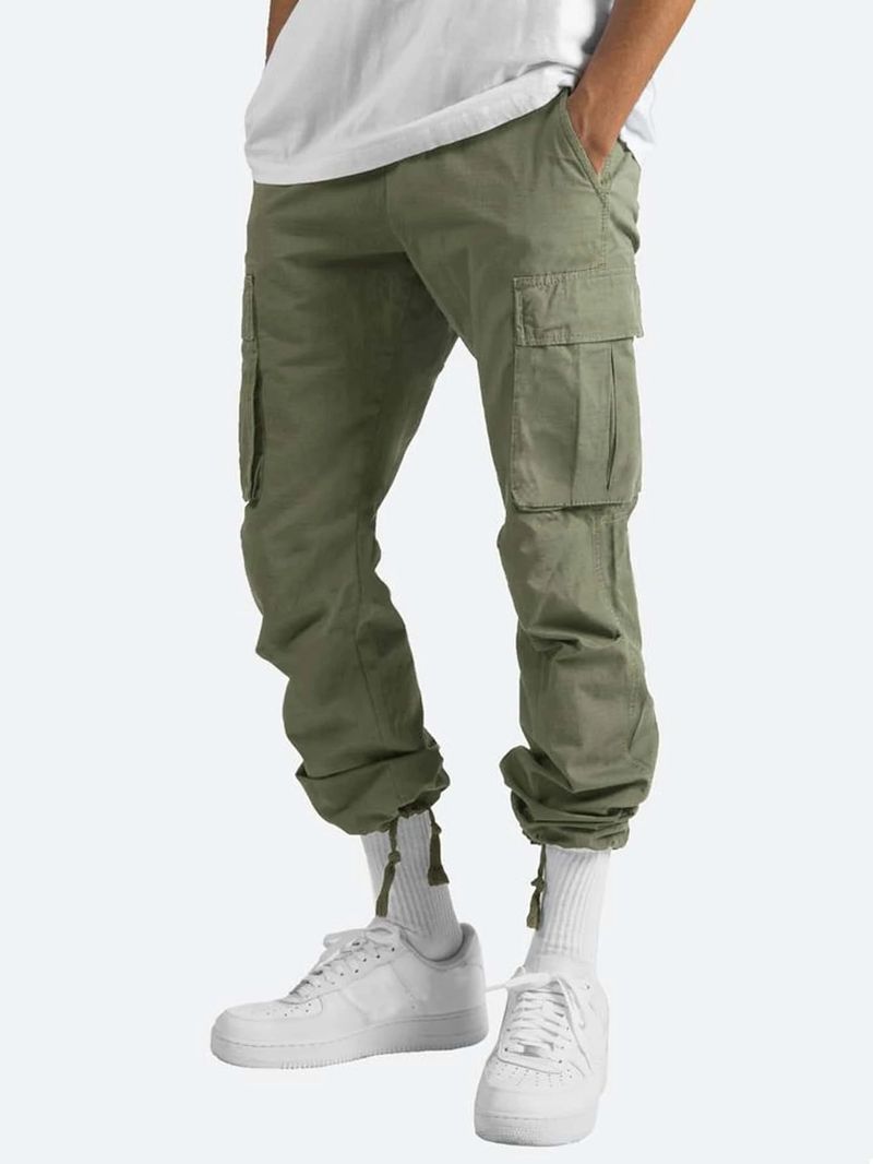 Ropa de Hombre Exclusivamente Pantalones de Trabajo Deportivos para Hombre Color Sólido Cordón Multibolsillos_voghion.com