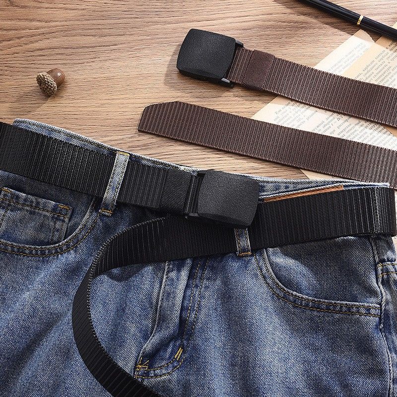 Men's And Women's Woven Non-Elastic Canvas Trendy No Hole Multi-Color Student Military Training Belt 3.8cm Automatic_voghion.com