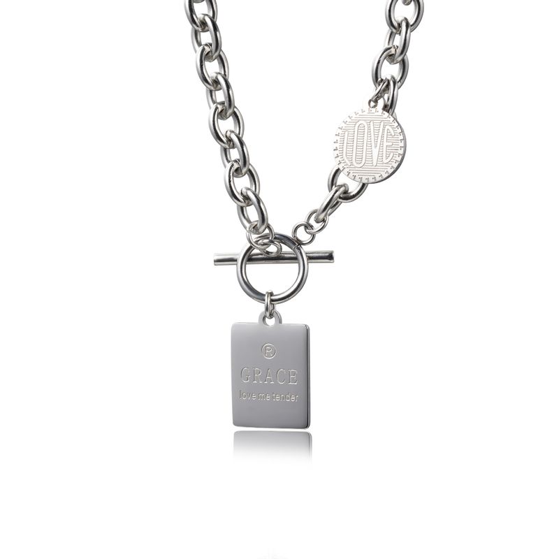 Stile scuro Hip Hop Titanio Acciaio Rotondo Quadrato Marchio Combinazione Lettera Acciaio Inossidabile Collana Corta Uomo E Donna Clavicola Catena OT_voghion.com