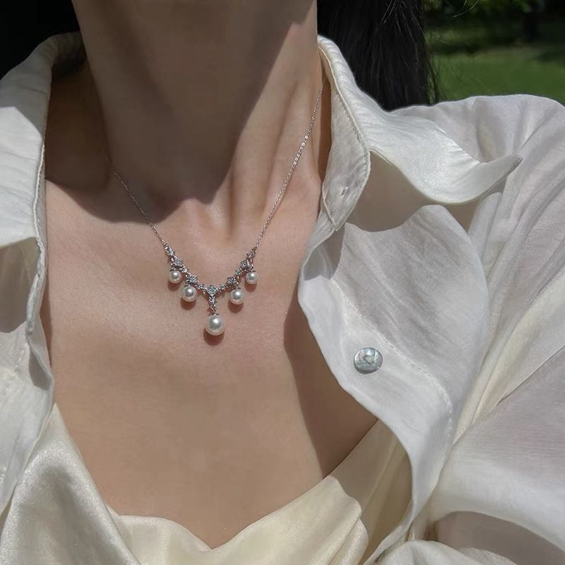 Qun Lusheng Sterling Silber Multi-Perlen-Halskette leeres Tablett leichte Luxus ausländischer Stil Perlenanhänger Silbertablett Halbzeug DIY Zubehör_voghion.com