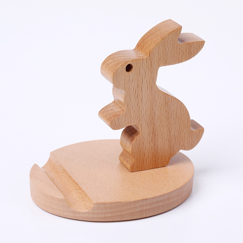 Solid wood tablet support for watching TV shows, cute and creative desktop phone stand, carving_voghion.com