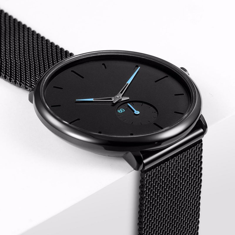 Orologio da uomo minimalista di vendita caldo con cinturino a maglie in lega di maglia a due temperamenti alla moda blu rosso_voghion.com