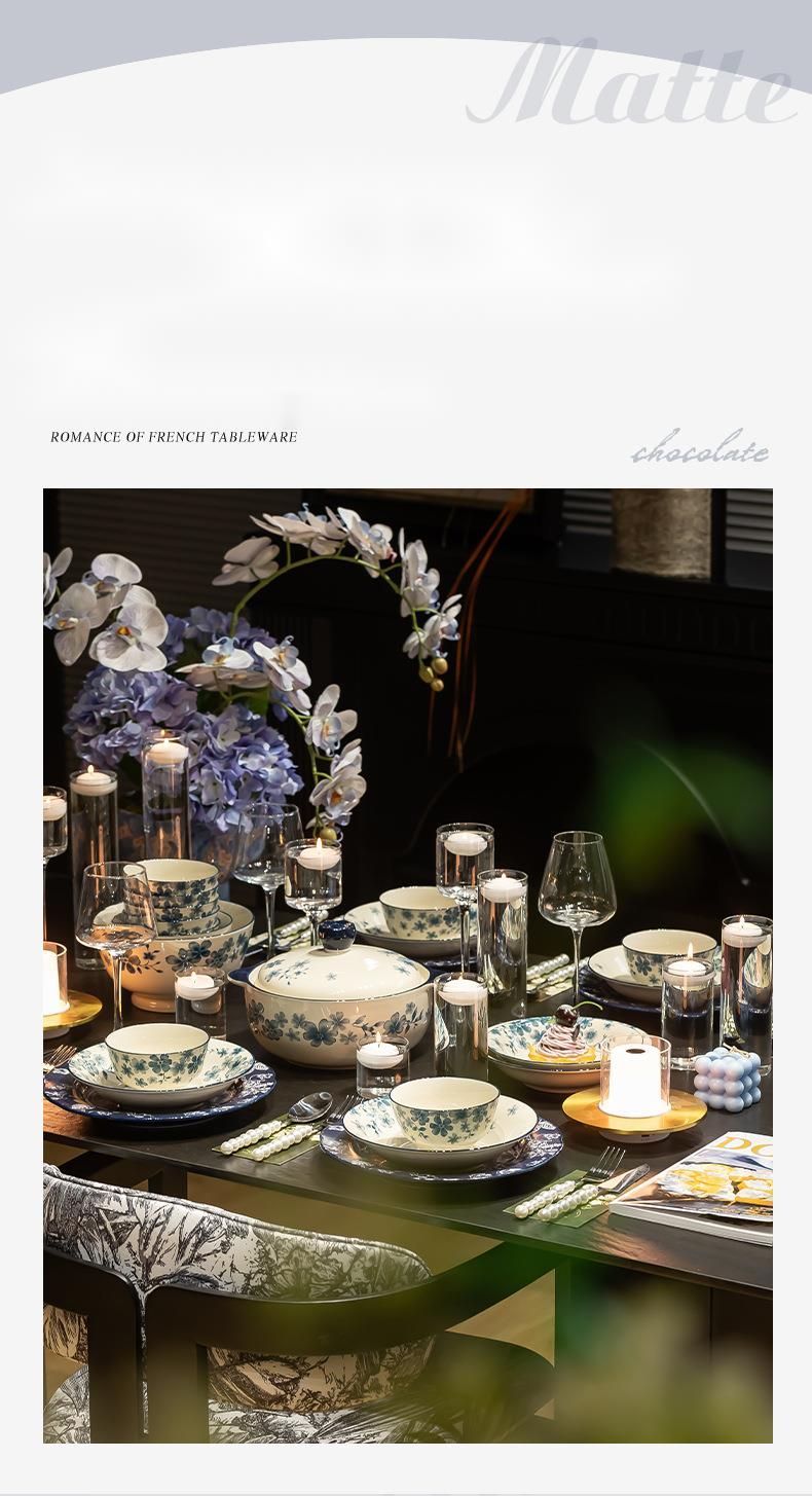 Household Floral Blue White Set Light Luxury High-Value Kitchenware Single Optional Bowl And Plate_voghion.com
