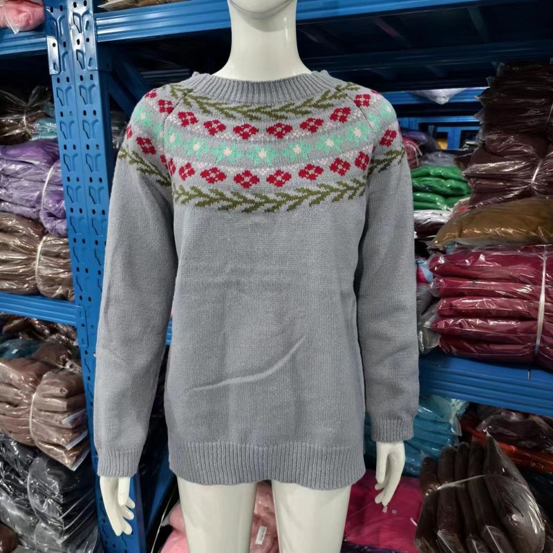 Damenbekleidung, modischer Strickpullover mit Rundhalsausschnitt, Farbblock, lockere Passform, lässige Oberteile_voghion.com