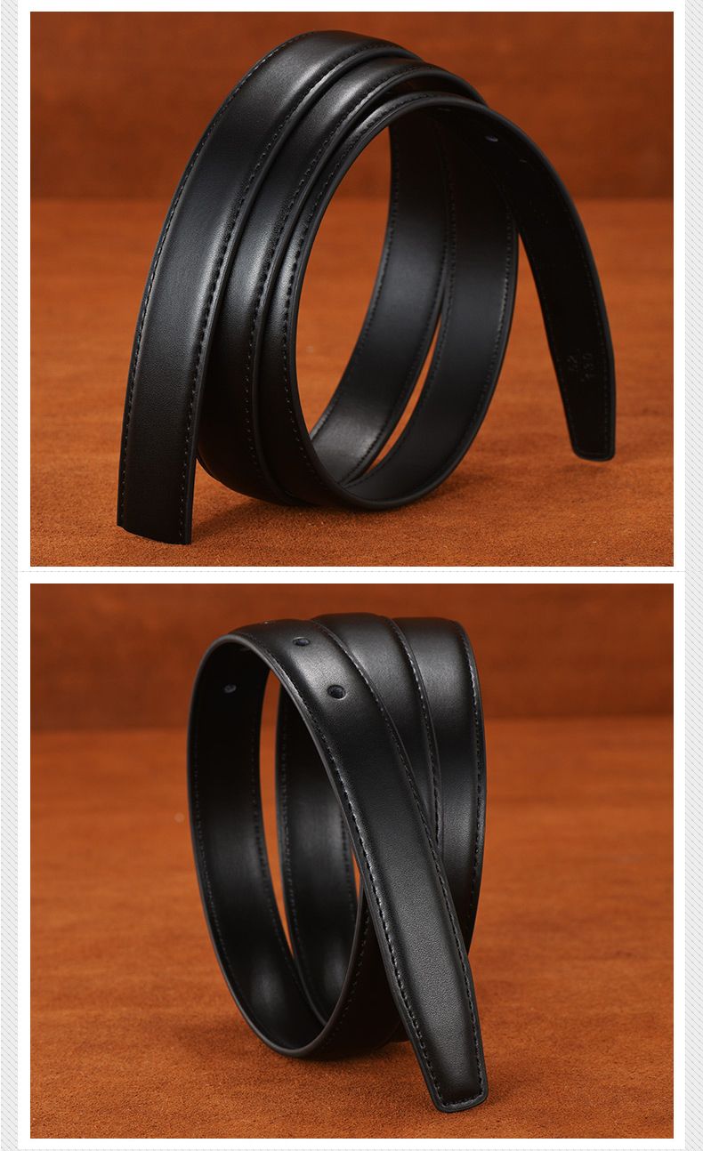 HOT Without 2.4 2.8 3.0 3.5 3.8cm Width Brand Pin Black Genuine Leather Men's Belts Body No Buckle Strap_voghion.com