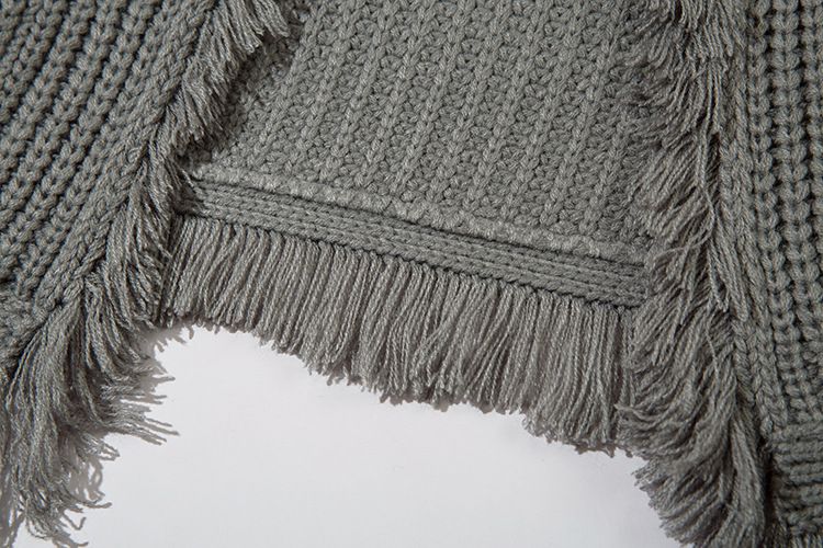 Street Style Tassel Fringe Design Knitted Cardigan For Men Women, Loose And Casual Loose-Fit Sweater_voghion.com