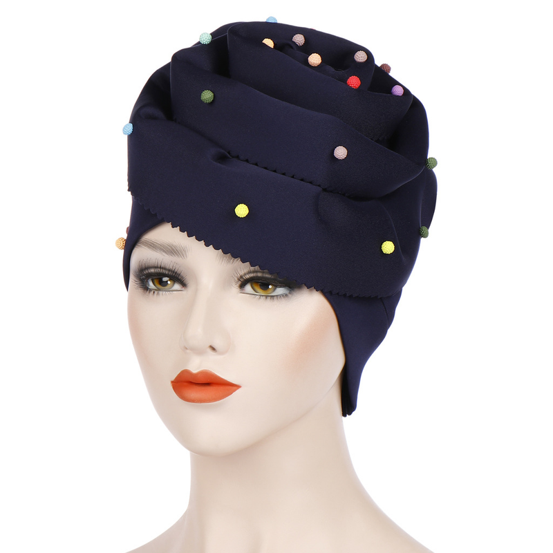 ny ensfarget turbanhatt med perler, plass sukkerspinn farget blomsterhatt med perler, turbanhatt_voghion.com
