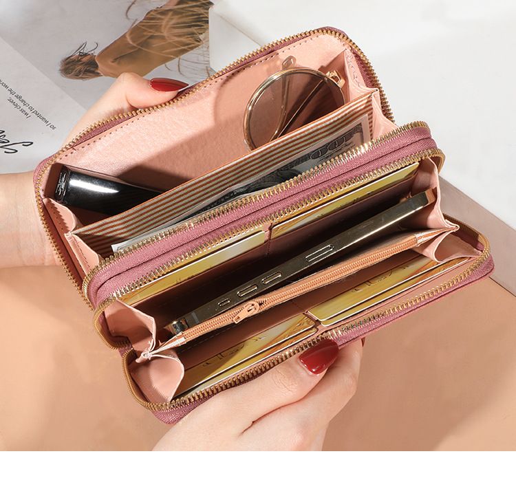 2021 Neue Geldbörse für Damen, lange Geldbörse mit Doppelreißverschluss, koreanischer Stil, große Kapazität, einfacher All-Match-Kartenhalter, Handytasche_voghion.com