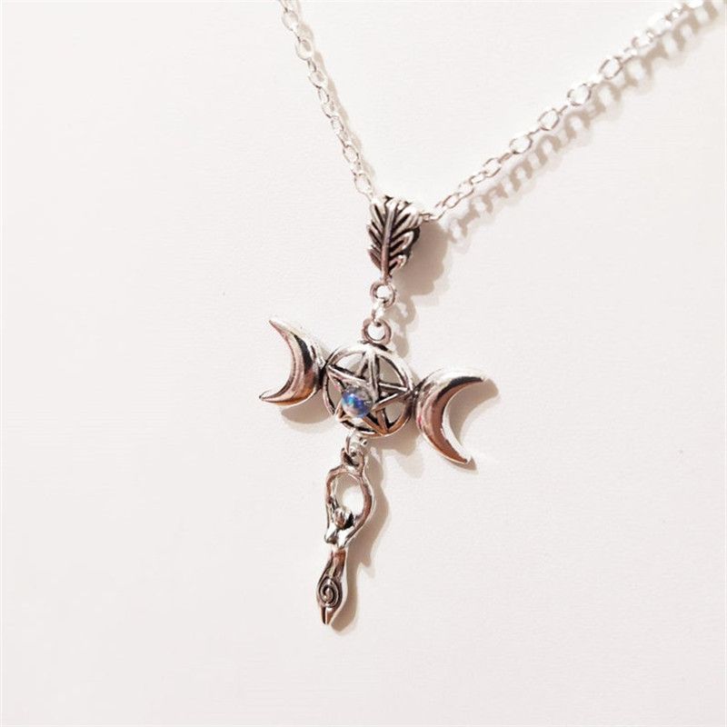 Collana pentagramma unisex moda tripla dea della luna_voghion.com