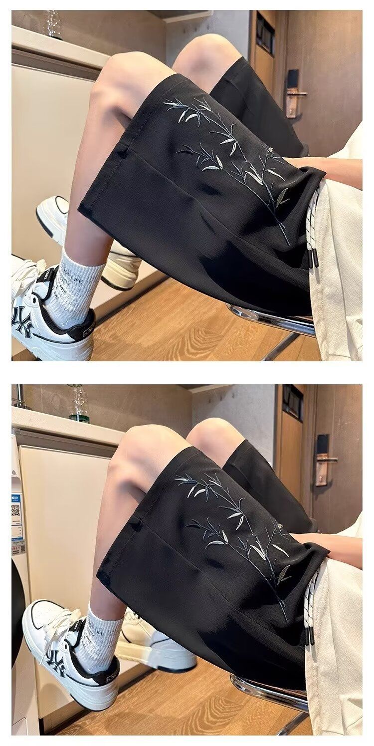 New button up casual shorts for summer thin trend outerwear, Chinese style oversized loose men's five part pants_voghion.com