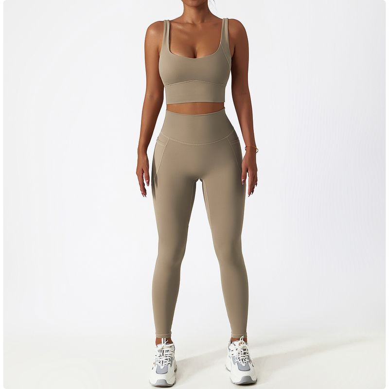 Ensemble de yoga respirant et à séchage rapide avec poche – Tenue de course et de fitness sans coutures pour femme_voghion.com