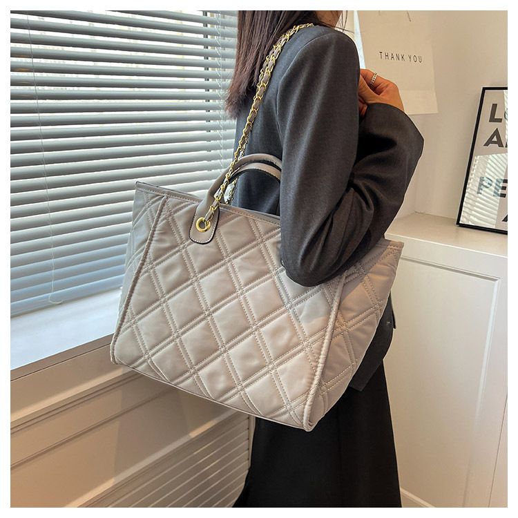 Borsa a tracolla grande capacità, borsa a tracolla alla moda con catena a rombo, borsa da pendolare_voghion.com
