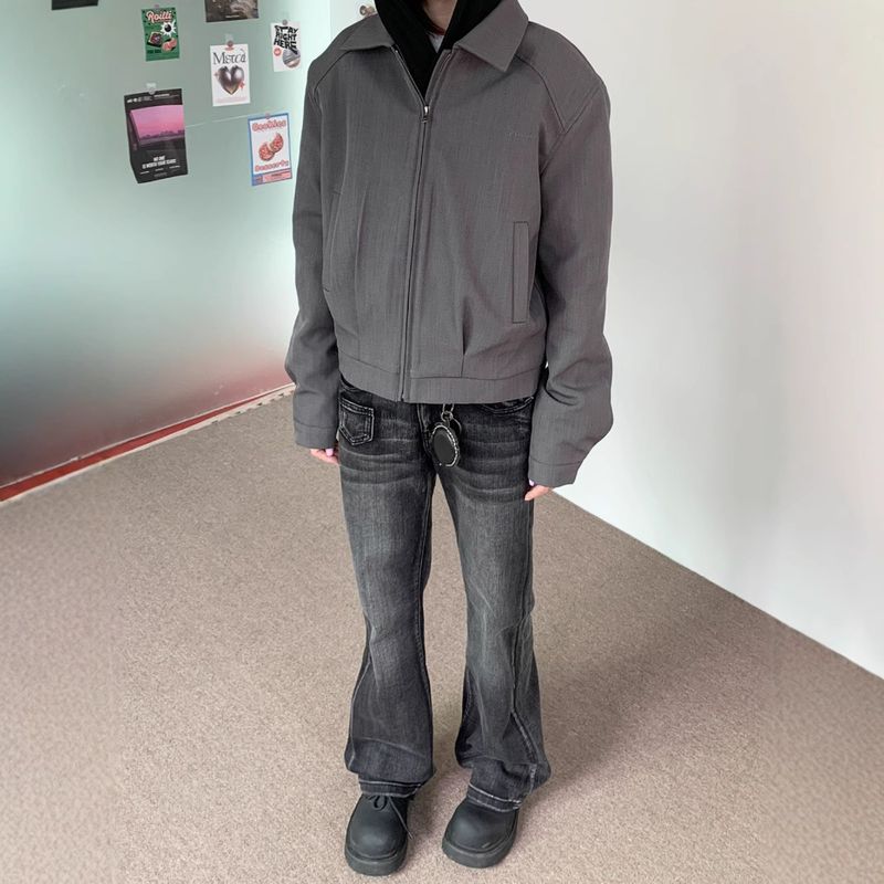 CT Blazerjacke im amerikanischen Stil mit gepolsterten Schultern für Herren, trendiges Nischendesign, High-End-Casual-Reißverschluss, Kurzmantel_voghion.com