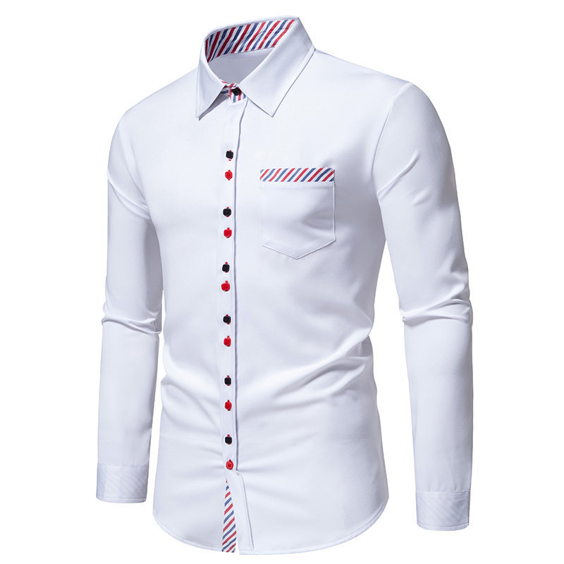 Camicia a maniche lunghe colorata a righe con collo a triangolo alla moda da uomo di nuova taglia europea primavera 2024_voghion.com