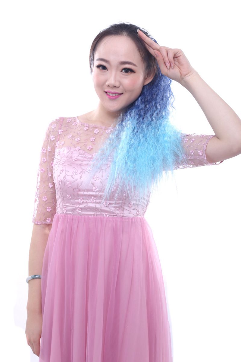 fashion grandma gray wig ponytail color gradient corn perm ponytail long curly hair corn silk tie ponytail_voghion.com