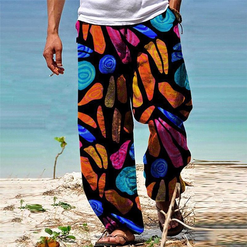 Premium Products Pants Summer Pants Beach Pants Drawstring Elastic Waist 3D Printed Stripe Pattern Printed Geometric Comfortable Men_voghion.com