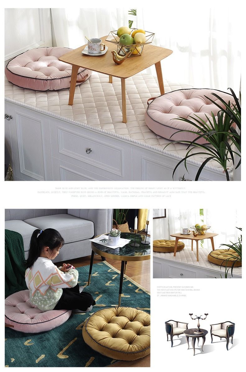 Cuscino da pavimento rotondo di alta qualità con manici in pelle – Cuscino da seduta in tatami extra spesso 58x58 cm per meditazione, relax e seduta a terra_voghion.com