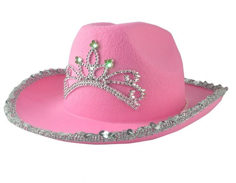 Nuovi arrivi Halloween Donna Cappelli rosa Cowgirl Pelliccia Rifiniture soffici Cowboy Preppy Glitter Carnevale Costume Accessorio per festa Indossare Cappello_voghion.com