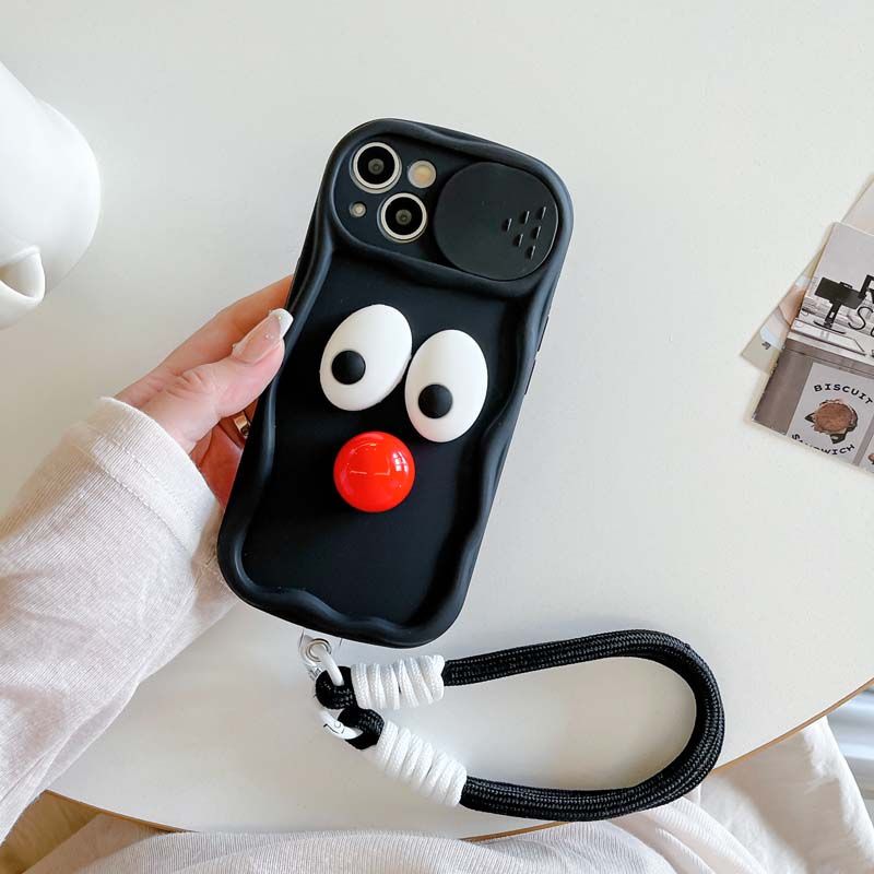 Cartoon Eyes Wrist Strap Soft Cover for iPhone 16 14 Pro Max 15 Plus Camera Lens Protective Cover for iPhone 11 12 13 14 15 Pro Max_voghion.com