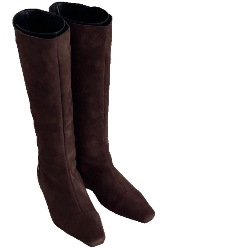 2025 Winter New Design Stitching Pointed Toe Hidden Wedge Suede High Tube Western Cowboy Boots For Women_voghion.com