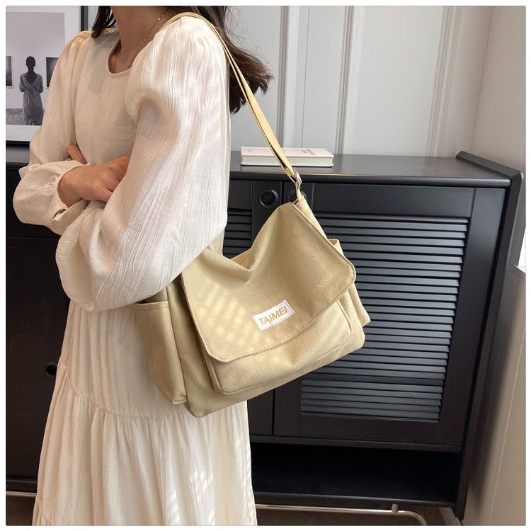 Canvas Solid Color Messenger Premium Sense Commuter Single Shoulder Crossbody Bag_voghion.com