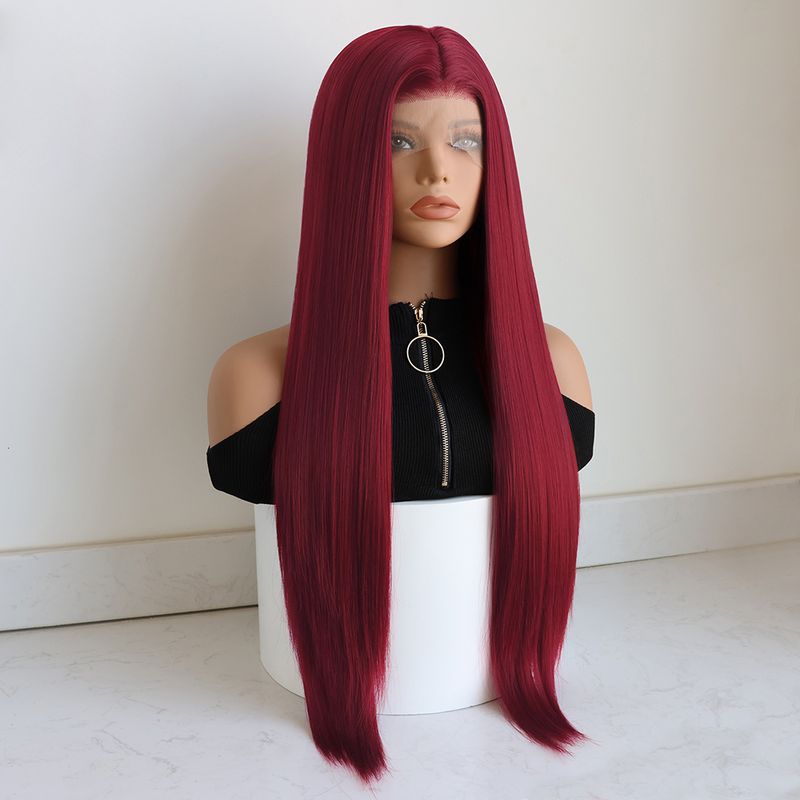 Hett såld 13x3.5 syntetisk spets fram Ws för kvinnor Sier Grey Ginger Orange 99J Bury Lång Straht Limfri Cosplay Fest Dagligen_voghion.com