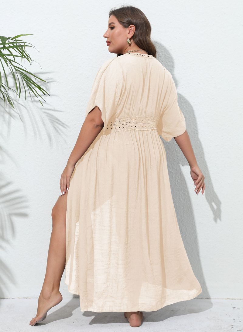 Damenmantel große Größe Damenbekleidung Spitze Spleißen Strand Bikini Oberbekleidung Riemen Sonnenschutz Strickjacke_voghion.com