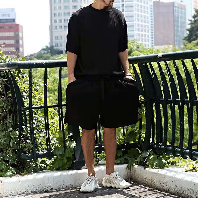 Herrenbekleidung Sommer Herren große Größe lockerer Anzug Kurzarm Shorts einfarbig Freizeitanzug Herren_voghion.com