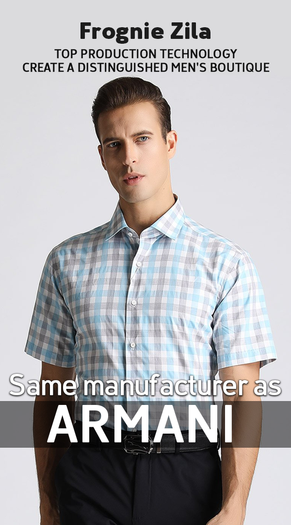 Men's Casual Short Sleeve Shirt in Mid-Check Pure Cotton Fabric_voghion.com