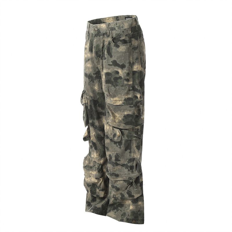 Clothing Mountain Outdoor Multi Pocket Workwear Tie Dye Camouflage Men's Trendy Functional Tactical Pants Loose Straight_voghion.com