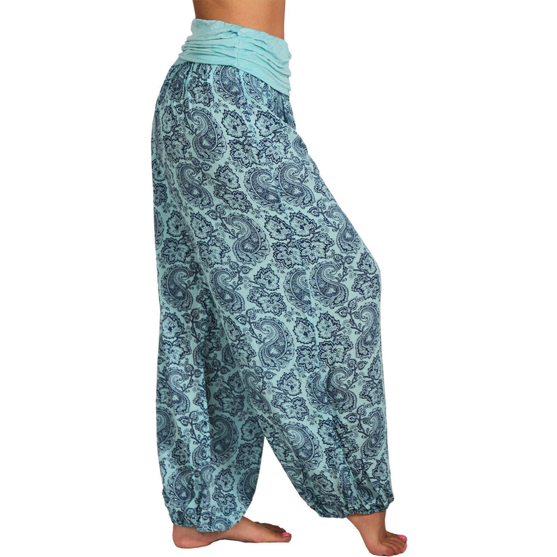 Roupas femininas Impressão digital Calças longas e largas Calças casuais Calças harém_voghion.com