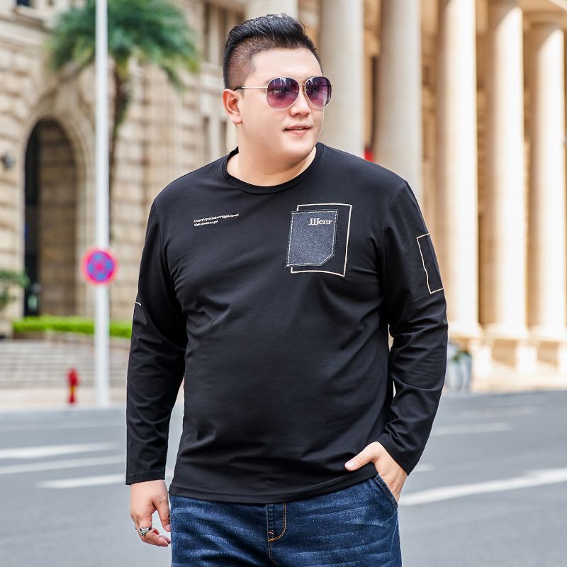 Großes Herren-T-Shirt mit Stickerei im Frühling und Herbst, Rundhalsausschnitt, dickes, bedrucktes Langarm-T-Shirt in Übergröße, Außenhandelskleidung für Herren_voghion.com